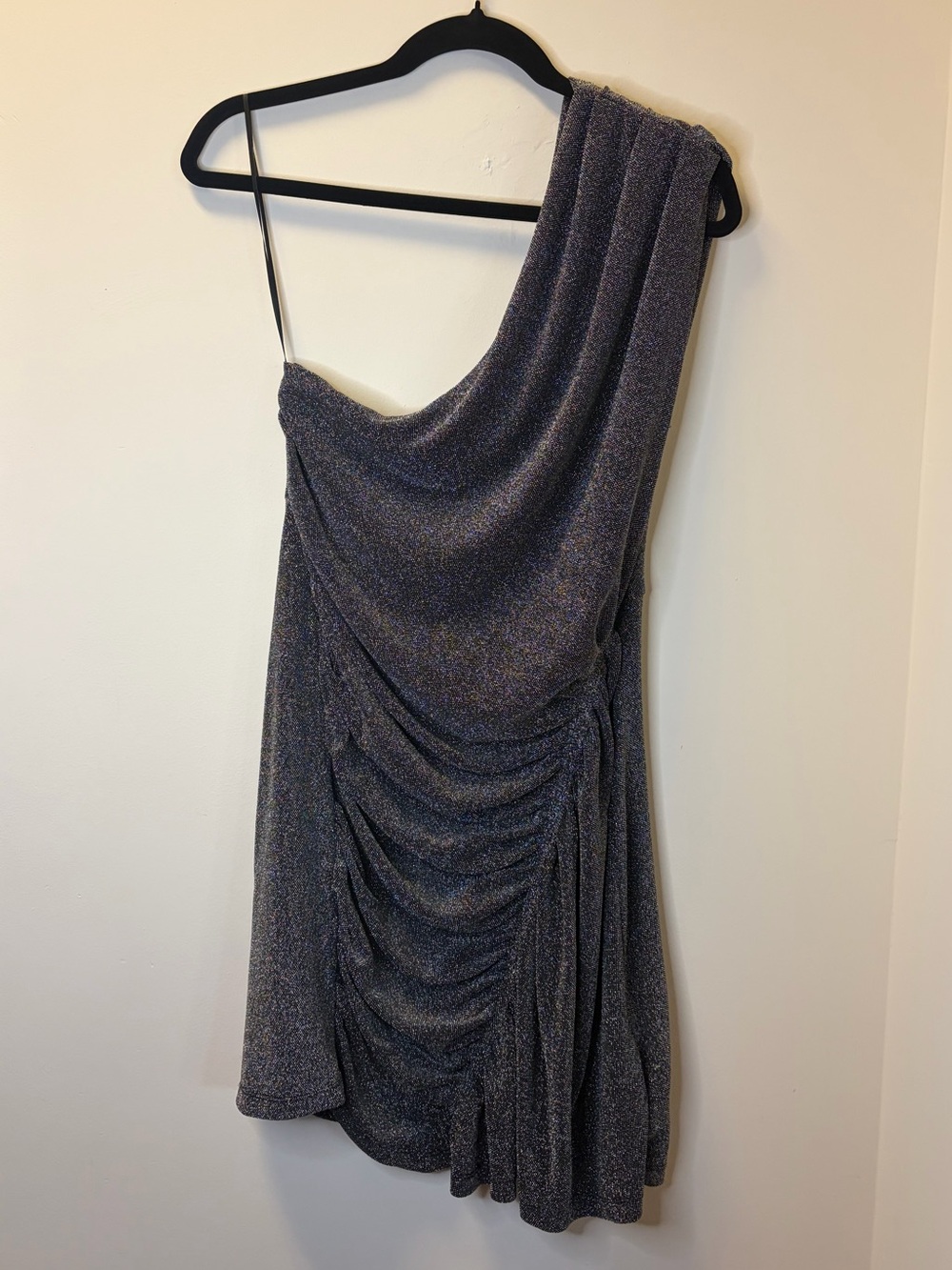 Free People One-Shoulder Shimmer Mini Dress - Metallic Charcoal Medium